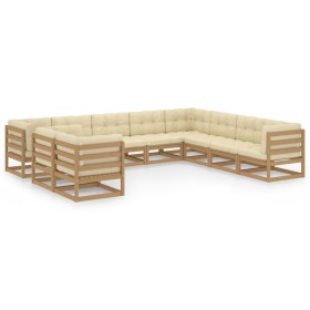 Set de muebles de jardín 10 pzs cojines madera pino marrón miel de vidaXL, Conjuntos de jardín - Ref: Foro24-3076977, Precio:...