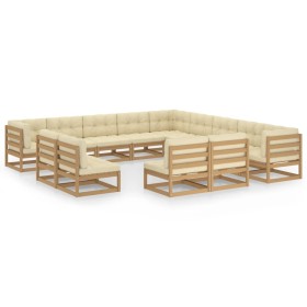 Garden furniture set, 13 pieces, with cushions, made of brown honey pine wood. by vidaXL, Garden sets - Ref: Foro24-3076957, ...