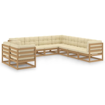 Set de muebles de jardín 9 pzs cojines madera pino marrón miel de vidaXL, Conjuntos de jardín - Ref: Foro24-3076967, Precio: ...