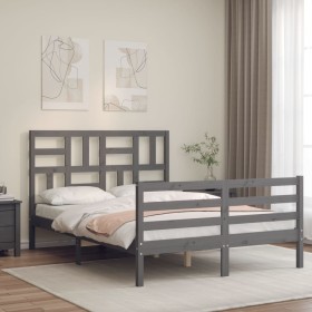 Gray solid wood bed frame with headboard 140x200 cm by vidaXL, Beds and slatted bases - Ref: Foro24-3194898, Price: 159,15 €,...