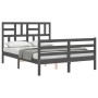 Gray solid wood bed frame with headboard 140x200 cm by vidaXL, Beds and slatted bases - Ref: Foro24-3194898, Price: 159,15 €,...