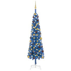 Slim Christmas tree with LEDs and blue balls 180 cm by vidaXL, Christmas trees - Ref: Foro24-3078036, Price: 58,99 €, Discoun...