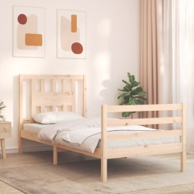 Bed frame with solid wood headboard 90x200 cm by vidaXL, Beds and slatted bases - Ref: Foro24-3194556, Price: 97,84 €, Discou...