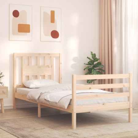 Estructura de cama con cabecero madera maciza 90x200 cm de vidaXL, Camas y somieres - Ref: Foro24-3194556, Precio: 97,84 €, D...