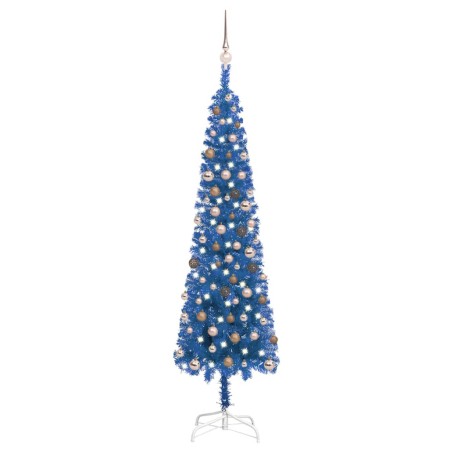 Árbol de Navidad delgado con LEDs y bolas azul 210 cm de vidaXL, Arboles de navidad - Ref: Foro24-3078078, Precio: 82,22 €, D...