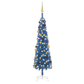 Slim Christmas tree with LEDs and blue balls 150 cm by vidaXL, Christmas trees - Ref: Foro24-3078035, Price: 58,99 €, Discoun...