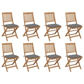 8 pcs folding garden chairs and solid acacia wood cushions by vidaXL, Garden chairs - Ref: Foro24-3075129, Price: 362,99 €, D...