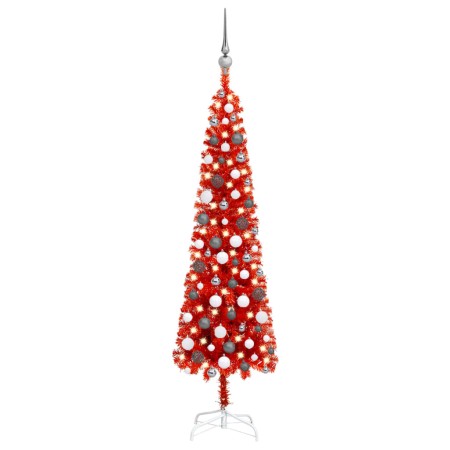 Árbol de Navidad delgado con LEDs y bolas rojo 150 cm de vidaXL, Arboles de navidad - Ref: Foro24-3078122, Precio: 58,60 €, D...