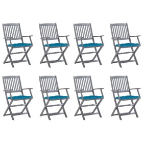 8 pcs folding garden chairs and solid acacia wood cushions by vidaXL, Garden chairs - Ref: Foro24-3078281, Price: 373,76 €, D...