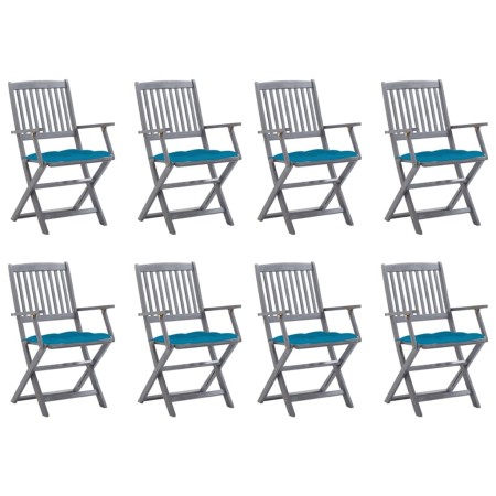 8 pcs folding garden chairs and solid acacia wood cushions by vidaXL, Garden chairs - Ref: Foro24-3078281, Price: 373,76 €, D...