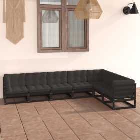 7-piece garden furniture set with black pine wood cushions by vidaXL, Garden sets - Ref: Foro24-3076798, Price: 756,84 €, Dis...