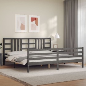 Gray solid wood bed frame with headboard 200x200 cm by vidaXL, Beds and slatted bases - Ref: Foro24-3193943, Price: 171,99 €,...