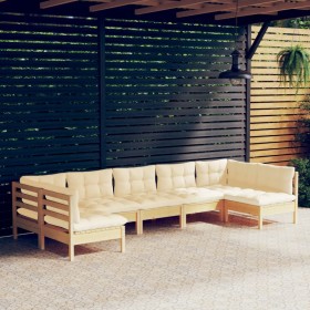 Garden furniture 7 pieces and cushions solid cream pine wood by vidaXL, Garden sets - Ref: Foro24-3097163, Price: 537,99 €, D...