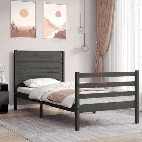 Estructura de cama con cabecero madera maciza gris 90x200 cm de vidaXL, Camas y somieres - Ref: Foro24-3195013, Precio: 111,9...