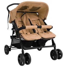 Taupe gray steel twin cart by vidaXL, Baby strollers - Ref: Foro24-10343, Price: 201,99 €, Discount: %