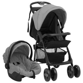 Carrito de bebés 3 en 1 de acero gris claro y negro de vidaXL, Cochecitos de bebé - Ref: Foro24-10389, Precio: 197,64 €, Desc...