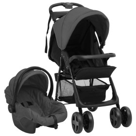 Carrito de bebés 3 en 1 de acero gris oscuro y negro de vidaXL, Cochecitos de bebé - Ref: Foro24-10390, Precio: 206,99 €, Des...