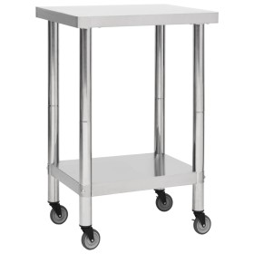 Kitchen work table with stainless steel wheels 60x60x85 cm by vidaXL, Restoration - Ref: Foro24-51633, Price: 145,37 €, Disco...