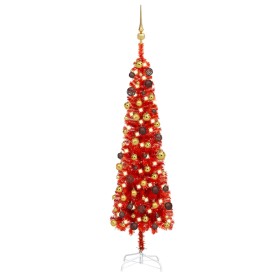 Árbol de Navidad delgado con LEDs y bolas rojo 150 cm de vidaXL, Arboles de navidad - Ref: Foro24-3078040, Precio: 58,60 €, D...