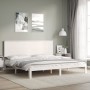 White solid wood bed frame with headboard 200x200 cm by vidaXL, Beds and slatted bases - Ref: Foro24-3193682, Price: 177,99 €...