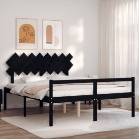 Bed frame with black solid wood headboard 160x200 cm by vidaXL, Beds and slatted bases - Ref: Foro24-3195560, Price: 160,99 €...