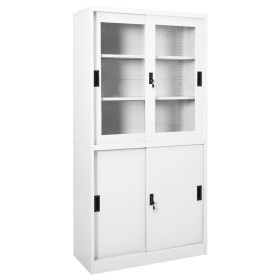 Office cabinet sliding door white steel 90x40x180 cm by vidaXL, Lockers and storage cabinets - Ref: Foro24-335962, Price: 309...