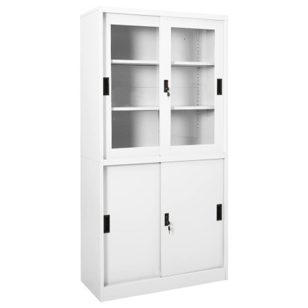 Armario de oficina puerta corredera acero blanco 90x40x180 cm de vidaXL, Taquillas y armarios de almacenamiento - Ref: Foro24...