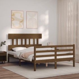 Honey brown solid wood bed frame and headboard 140x200 cm by vidaXL, Beds and slatted bases - Ref: Foro24-3195159, Price: 147...