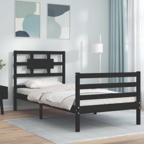 Bed frame with black solid wood headboard 90x200 cm by vidaXL, Beds and slatted bases - Ref: Foro24-3194430, Price: 117,71 €,...