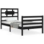 Bed frame with black solid wood headboard 90x200 cm by vidaXL, Beds and slatted bases - Ref: Foro24-3194430, Price: 112,99 €,...