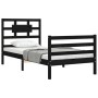 Bed frame with black solid wood headboard 90x200 cm by vidaXL, Beds and slatted bases - Ref: Foro24-3194430, Price: 112,99 €,...