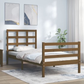 Honey brown solid wood bed frame with headboard 90x200cm by vidaXL, Beds and slatted bases - Ref: Foro24-3193974, Price: 112,...