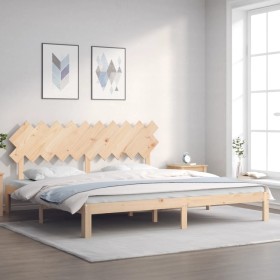 Bed frame with solid wood headboard 200x200 cm by vidaXL, Beds and slatted bases - Ref: Foro24-3193746, Price: 142,99 €, Disc...