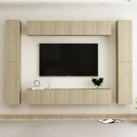 Wohnzimmer-TV-Möbelset 10-teilig aus Holzwerkstoff Sonoma-Eiche von vidaXL, TV-Möbel - Ref: Foro24-3078980, Preis: 363,67 €, ...