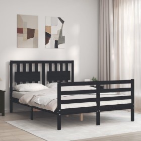 Bed frame with black solid wood headboard 140x200 cm by vidaXL, Beds and slatted bases - Ref: Foro24-3194315, Price: 162,99 €...