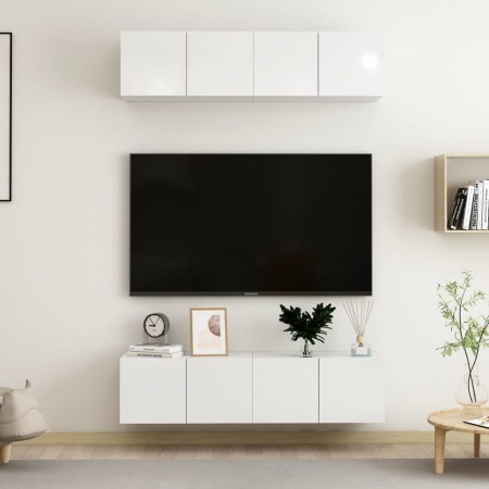 TV-Wohnzimmermöbel, 4-teilig, glänzendes graues Holzwerkstoff von vidaXL, TV-Möbel - Ref: Foro24-3079269, Preis: 156,11 €, Ra...