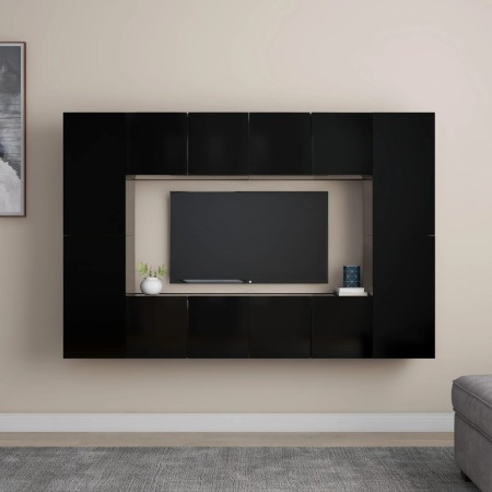 8-teiliges TV-Wohnzimmermöbelset aus schwarzem Holzwerkstoff von vidaXL, TV-Möbel - Ref: Foro24-3078773, Preis: 222,01 €, Rab...