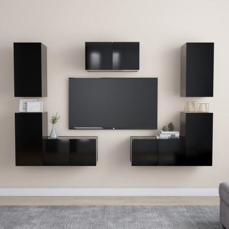 Set de muebles de salón TV 7 pzas madera de ingeniería negro de vidaXL, Muebles TV - Ref: Foro24-3078776, Precio: 178,58 €, D...