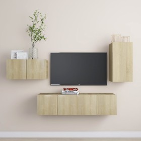 TV-Lounge-Möbelset 4-tlg. Sonoma Eiche Holzwerkstoff von vidaXL, TV-Möbel - Ref: Foro24-3078992, Preis: 113,87 €, Rabatt: %