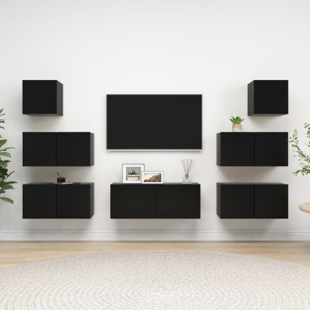 7-piece engineered wood living room TV furniture set in black. by vidaXL, TV Furniture - Ref: Foro24-3078817, Price: 219,80 €...