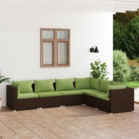 Set muebles de jardín 6 piezas y cojines ratán sintético marrón de vidaXL, Conjuntos de jardín - Ref: Foro24-3101716, Precio:...