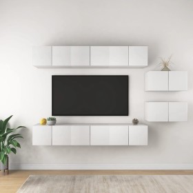 Mueble de TV 8 piezas de madera contrachapada blanco de vidaXL, Muebles TV - Ref: Foro24-3078727, Precio: 244,78 €, Descuento: %