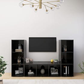 TV furniture 3 pcs glossy black chipboard 107x35x37 cm by vidaXL, TV Furniture - Ref: Foro24-3079968, Price: 127,99 €, Discou...