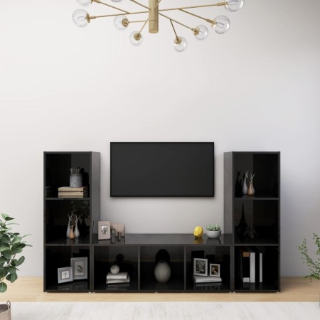 Muebles para TV 3 uds aglomerado negro brillante 107x35x37 cm de vidaXL, Muebles TV - Ref: Foro24-3079968, Precio: 127,73 €, ...