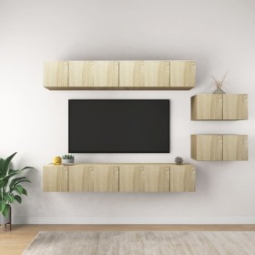 Wohnzimmer-TV-Möbelset 8-teilig aus Holzwerkstoff Sonoma-Eiche von vidaXL, TV-Möbel - Ref: Foro24-3079042, Preis: 224,99 €, R...