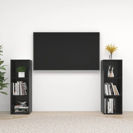 Muebles para TV 2 uds aglomerado negro brillante 107x35x37 cm de vidaXL, Muebles TV - Ref: Foro24-3079914, Precio: 82,53 €, D...