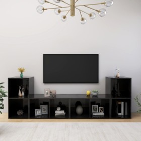 Wall-mounted living room furniture 4 pieces glossy black engineered wood by vidaXL, TV Furniture - Ref: Foro24-3079977, Price...