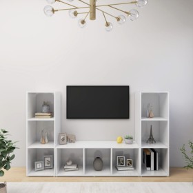 TV furniture 3 pcs glossy white chipboard 107x35x37 cm by vidaXL, TV Furniture - Ref: Foro24-3079967, Price: 124,99 €, Discou...