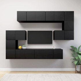 Living room TV furniture set, 10 pieces, engineered wood, black by vidaXL, TV Furniture - Ref: Foro24-3078829, Price: 282,01 ...