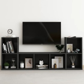 Juego de mueble para TV de 3 piezas aglomerado negro brillante de vidaXL, Muebles TV - Ref: Foro24-3080022, Precio: 102,99 €,...